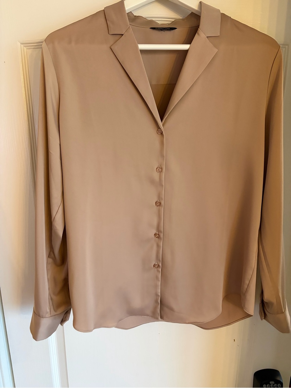RW&CO Satin Button-Up Blouse Champagne Taupe Size Medium